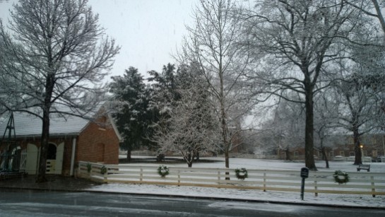 This view of the town square at Old Salem represents the start of what led to a wonderful snow day off!